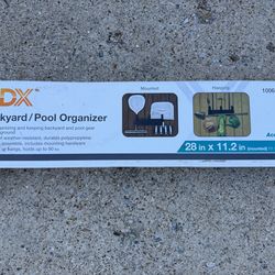 HDX Wall-Mounted Pool & Backyard Tool Organizer - New in Box - 8 Hooks, 4 Shelves, Gray