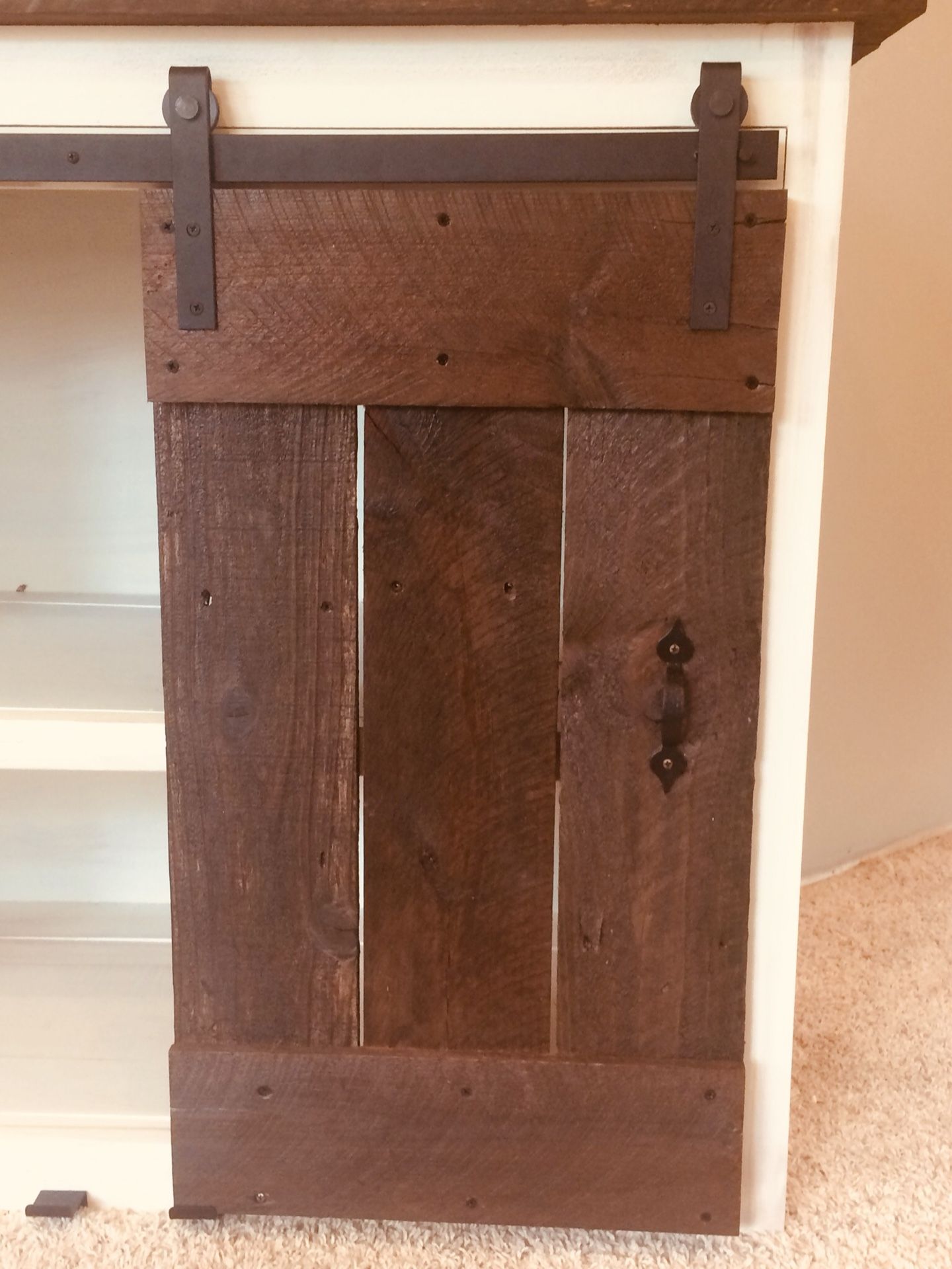 Rustic barn wood w/sliding barn wood door entertainment center/vanity/dresser/extra storage