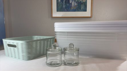Storage Organizer Set with Basket and Glass Jars