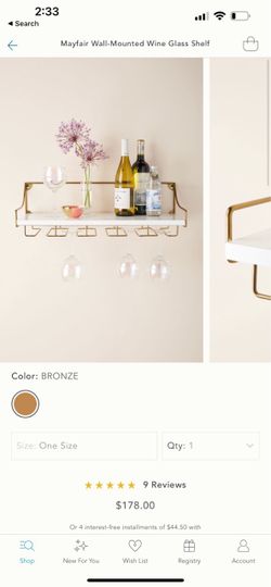 Anthropologie Mayfair Wall-Mounted Wine Glass Shelves – Set of 2