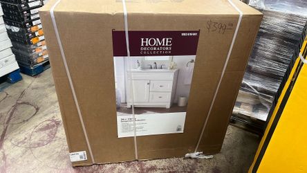 Home Decorators Collection Sedgewood 37 in. Single Sink Freestanding White Bathroom Vanity with Arctic Solid Surface Top (Assembled