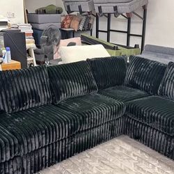 New Corduroy Sectional.  Black.  119” X 62”.  Free Delivery!