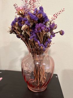 Pink Glass Vase with Dried Flowers