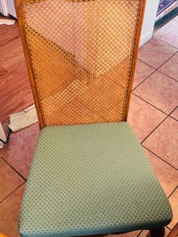Cane Back Dining Table and Chairs with Upholstered Seat
