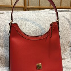 DOONEY & BOURKE LEATHER RED HOBO HANDBAG
