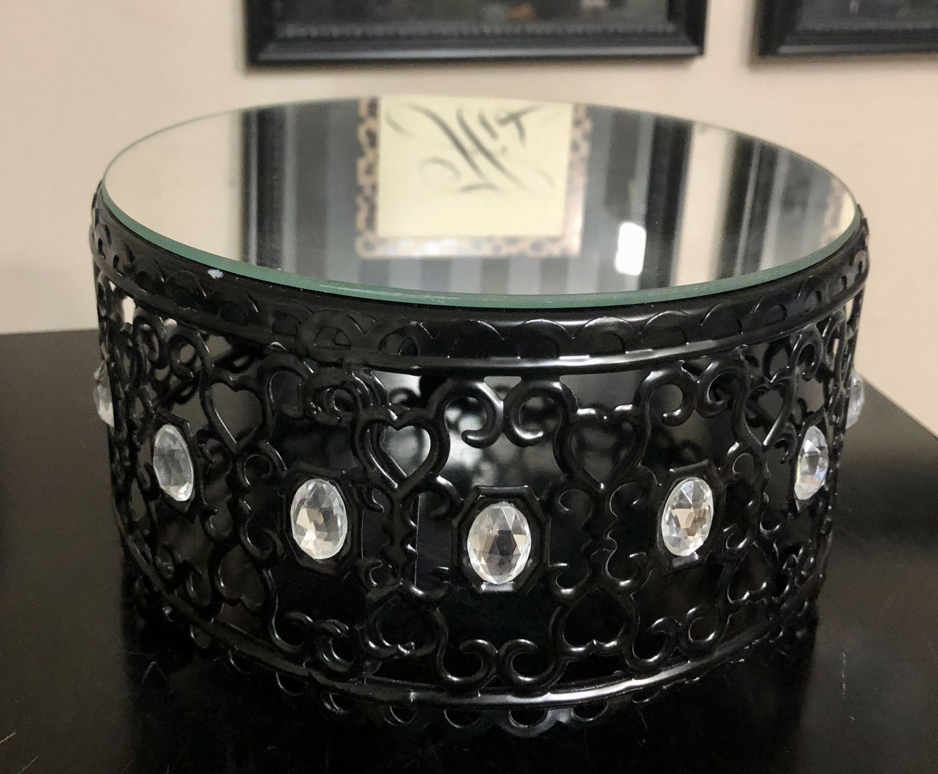 Mirrored Black Cake Stand With Bling! 8”