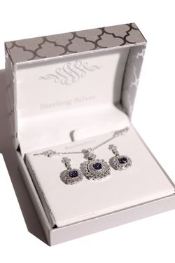 New York 925 Sterling Silver Sapphire Halo Jewelry Set