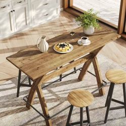 WW0007 63" Bar Table, Solid Wood Counter Height Coffee Bar Cocktail Table