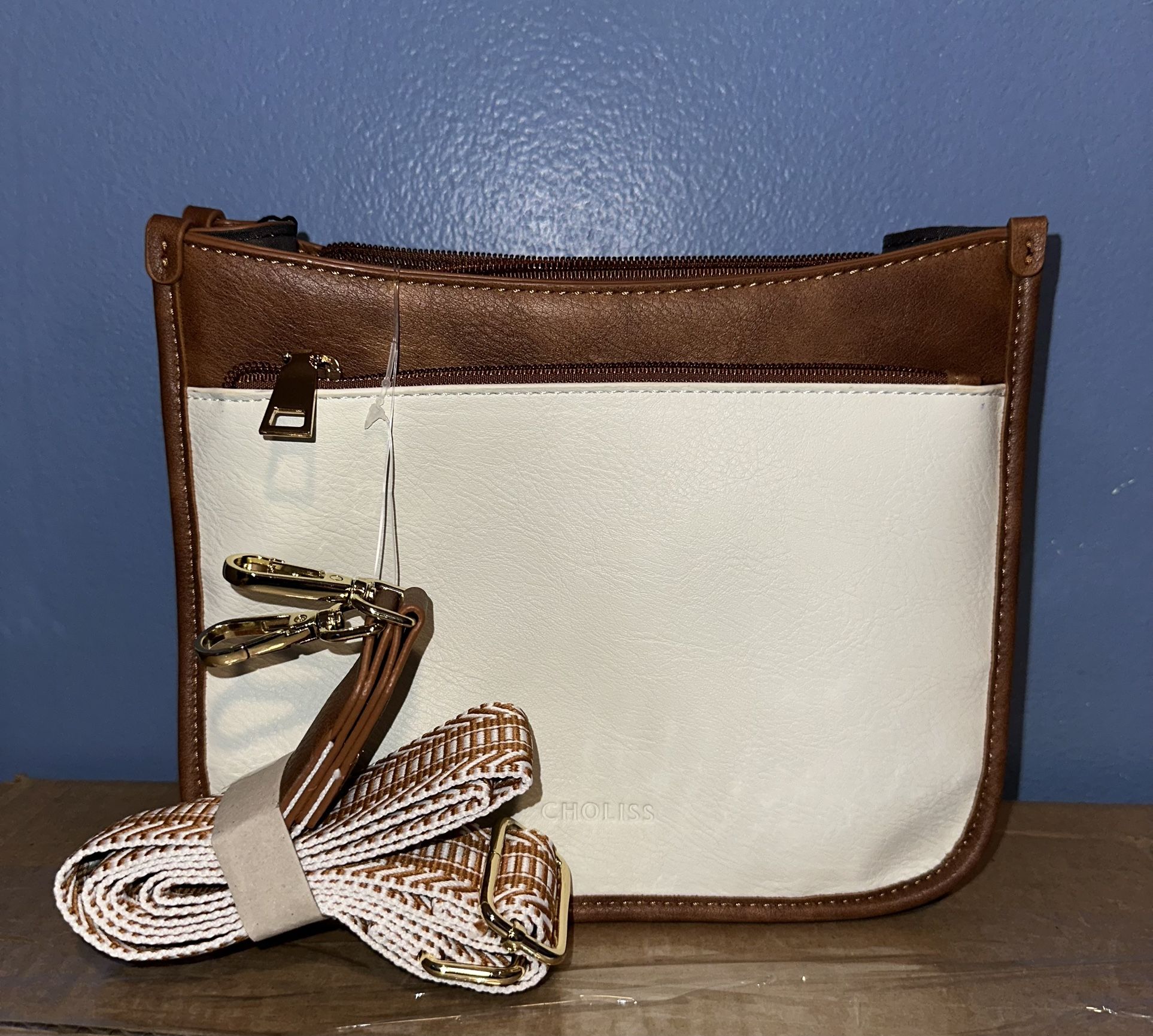 Brand New CHOLISS Crossbody Purse (Brown & Cream – Vegan Leather)