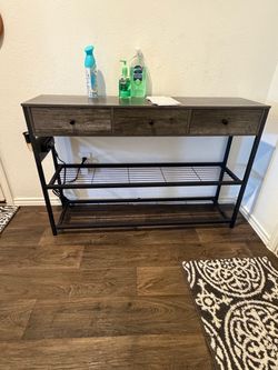 Industrial Console Table with Drawers and Shelves