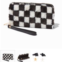Black & White Checkerboard Plush Wristlet Wallet