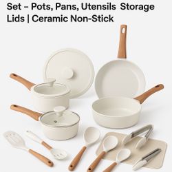 21-Piece Nonstick Cookware Set - Pots, Pans, Utensils, Storage Lids | Ceramic Non-Stick