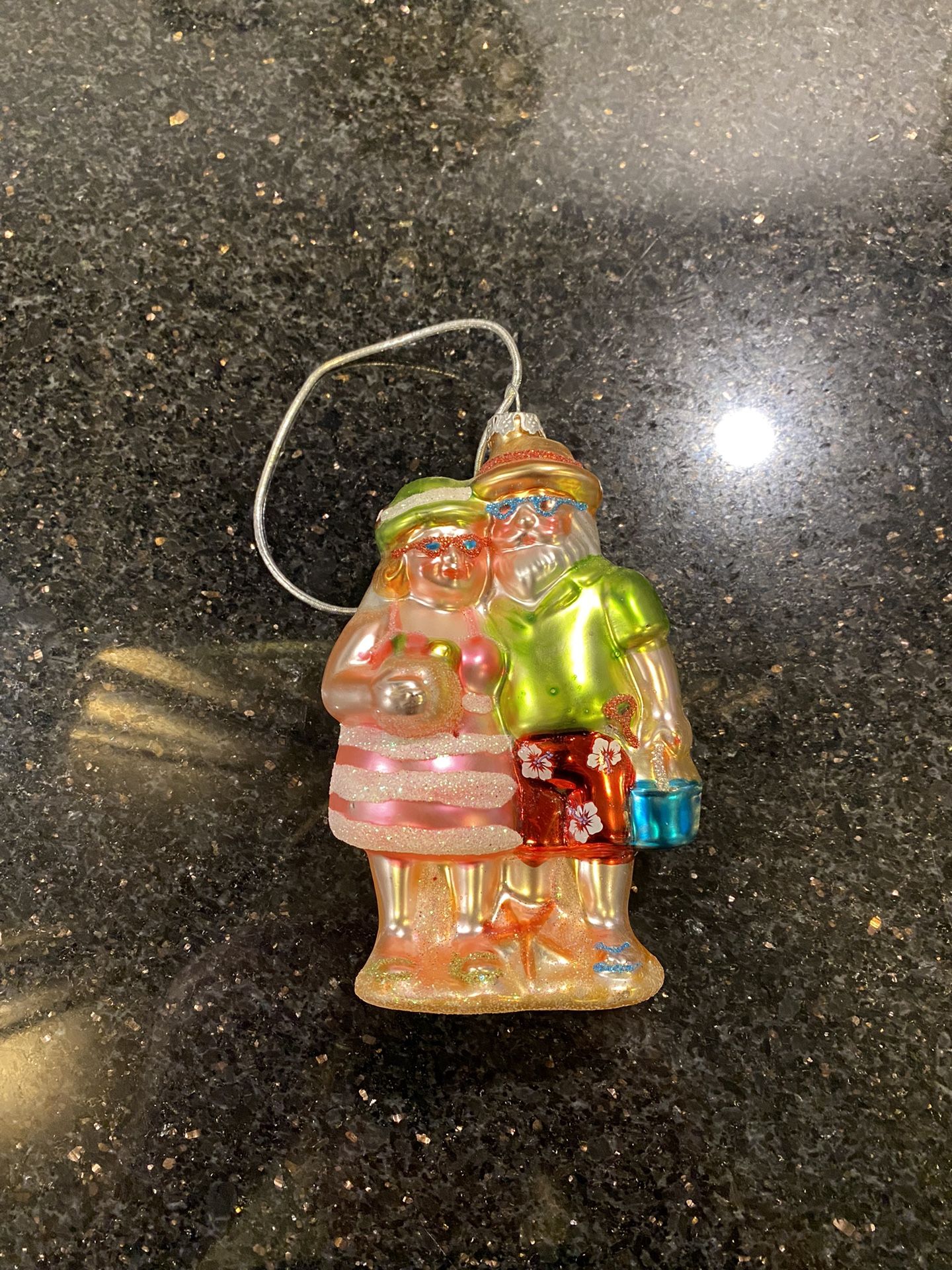 Vintage & Rare Blown Glass Mr & Mrs Santa Claus in Beach Outfit 5”
