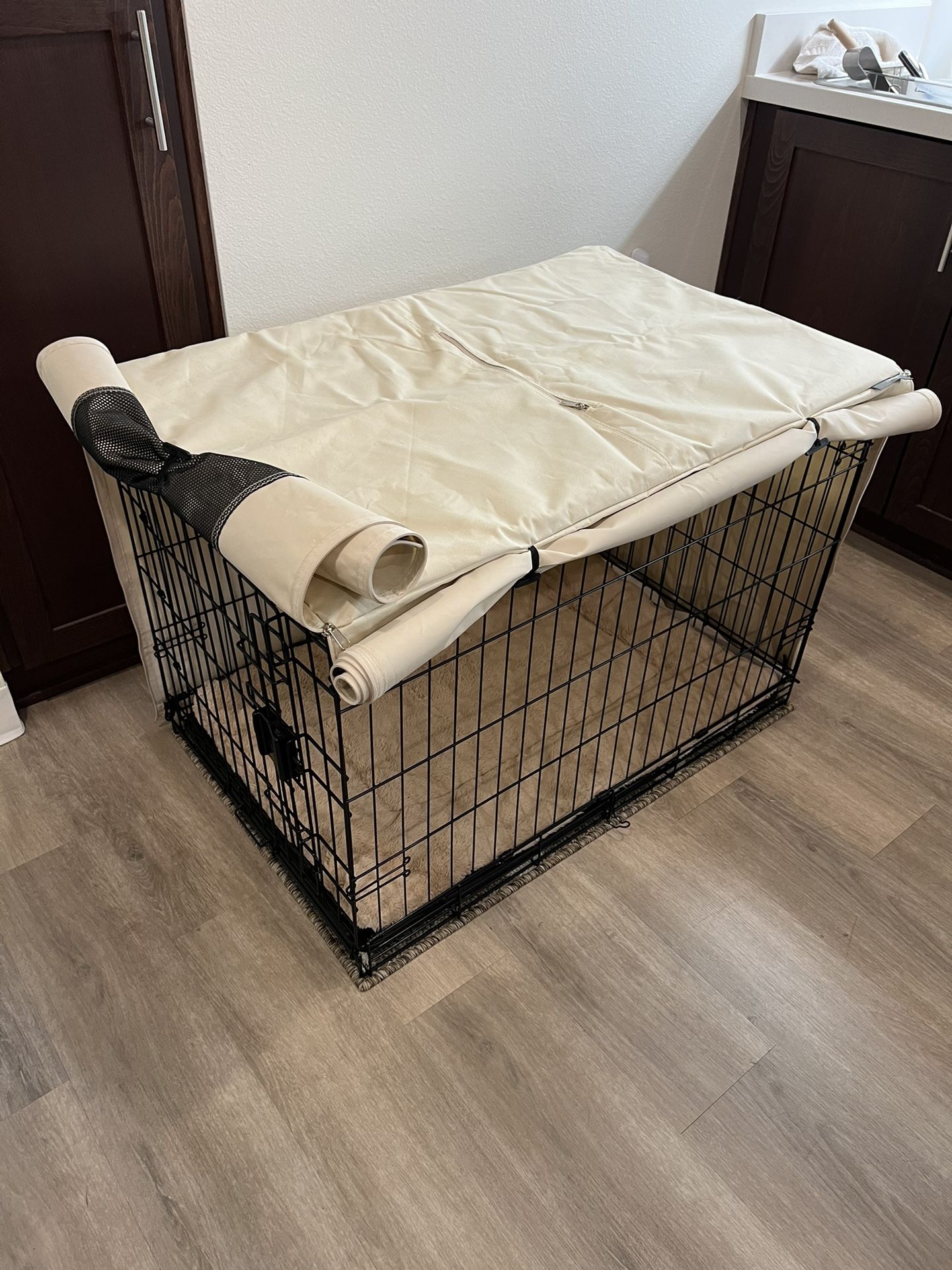 Large Dog Crate, Bed, Cover, and Rug