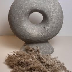 Stunning Abstract sculpture made of stone, grey donut-shaped vase 13"