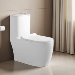 One Piece Toilet with Soft Closing Seat 10'' Rough-In Modern Toilet for Bathrooms 27.1x 15.4 x 29.9 Inches Standard White Toilet bowl