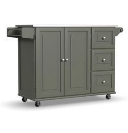 Homestyles Mobile Kitchen Island Cart with Stainless Steel Top, Sage Green