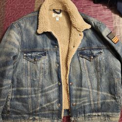 Polo Ralph Lauren Denim Supply Trucker Jacket Sherpa Fleece Lining Mens Size XXL NEW