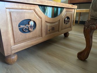 Wooden Coffee Table with Fly Fishing Inlay Art
