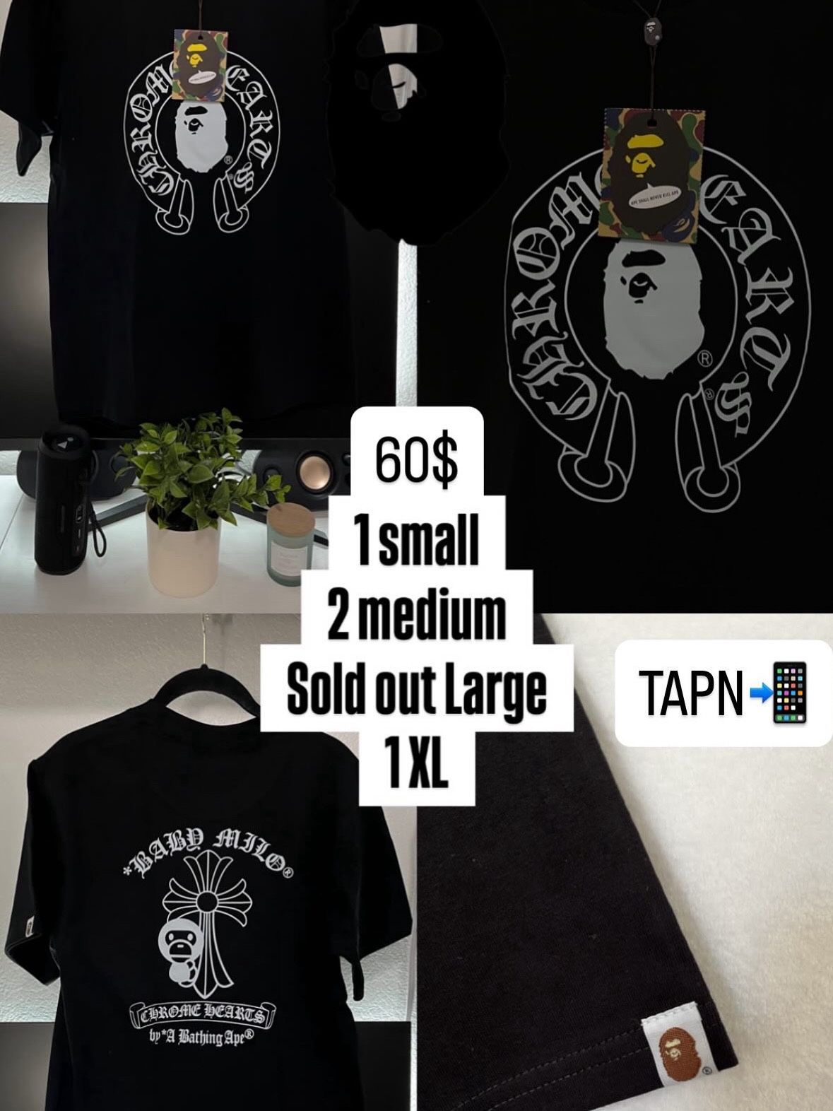 Bape and Chromehearts T Shirt Large 