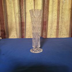 Vintage Crystal Bud Vase Frosted Glass Geometric Pattern 