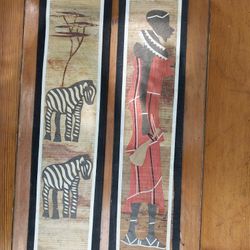 Vintage Tribal Wall Art – Mid-Century African Design – Set of 2 – 16x4 Handmade Decor
