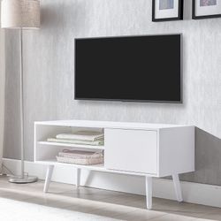 TV Stand for 50 Inch TV, Modern TV Console with Shelf and Door, Entertainment Center, White