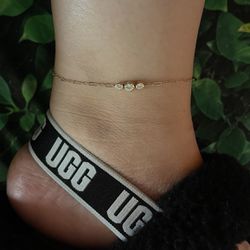 14k Gold Anklet With Cz 