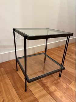 West Elm Glass and Antqiue Bronze Side Table