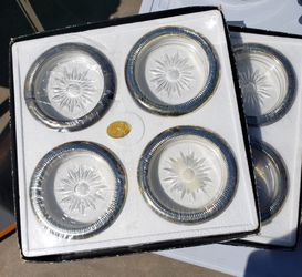 chrystal and silver coasters vintage.