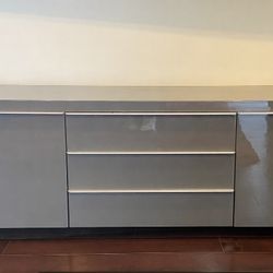 Modern Glossy Mouse Gray Lacquer TV Stand / Media Console – Sleek Designer Look 