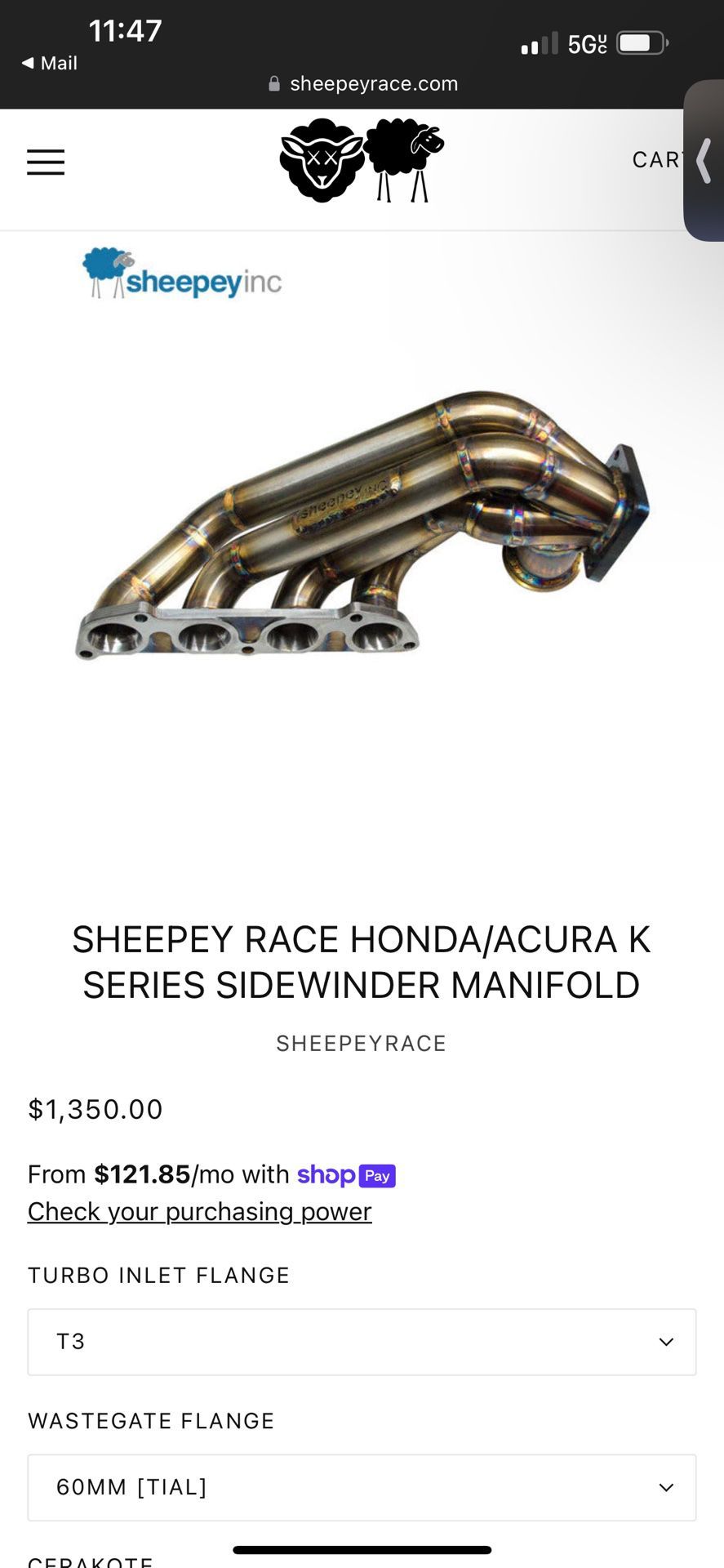 🐑 SHEEPEY RACE K-SERIES SIDEWINDER TURBO MANIFOLD 