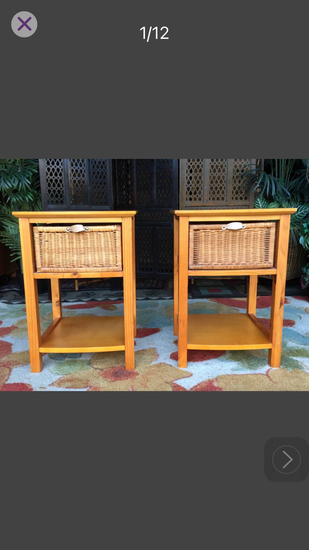 2 Matching Tables, with storage, Rattan /wood - 24H x 17W x 16D  Side tables, End tables