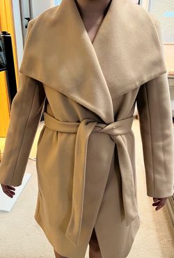 Large Camel Wrap Coat with Oversized Shawl Collar and Tie Belt