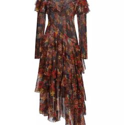 DOEN Alouette Printed Silk Asymmetric Maxi-Dress