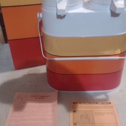 70s Dart Twin Airpot Hot Cold Dispenser Orange Camping Picnic Thermos In Original Box