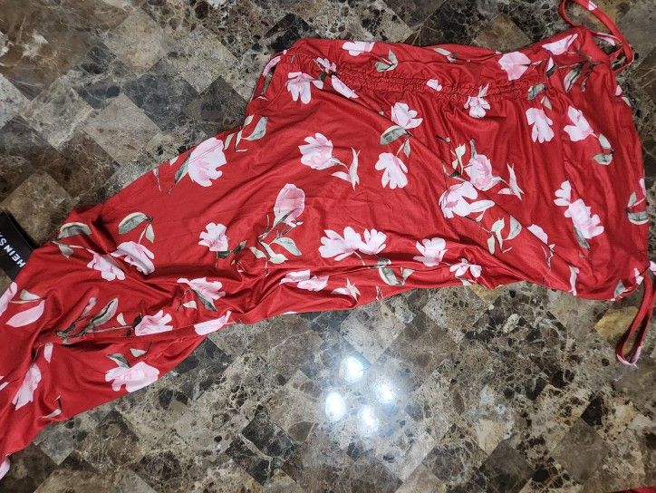 Red Floral Dress Sz Xl *New*