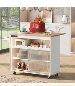 Brand new Rolling Kitchen Island Cart with LED Lights and Folding Leaves, Kitchen Cart