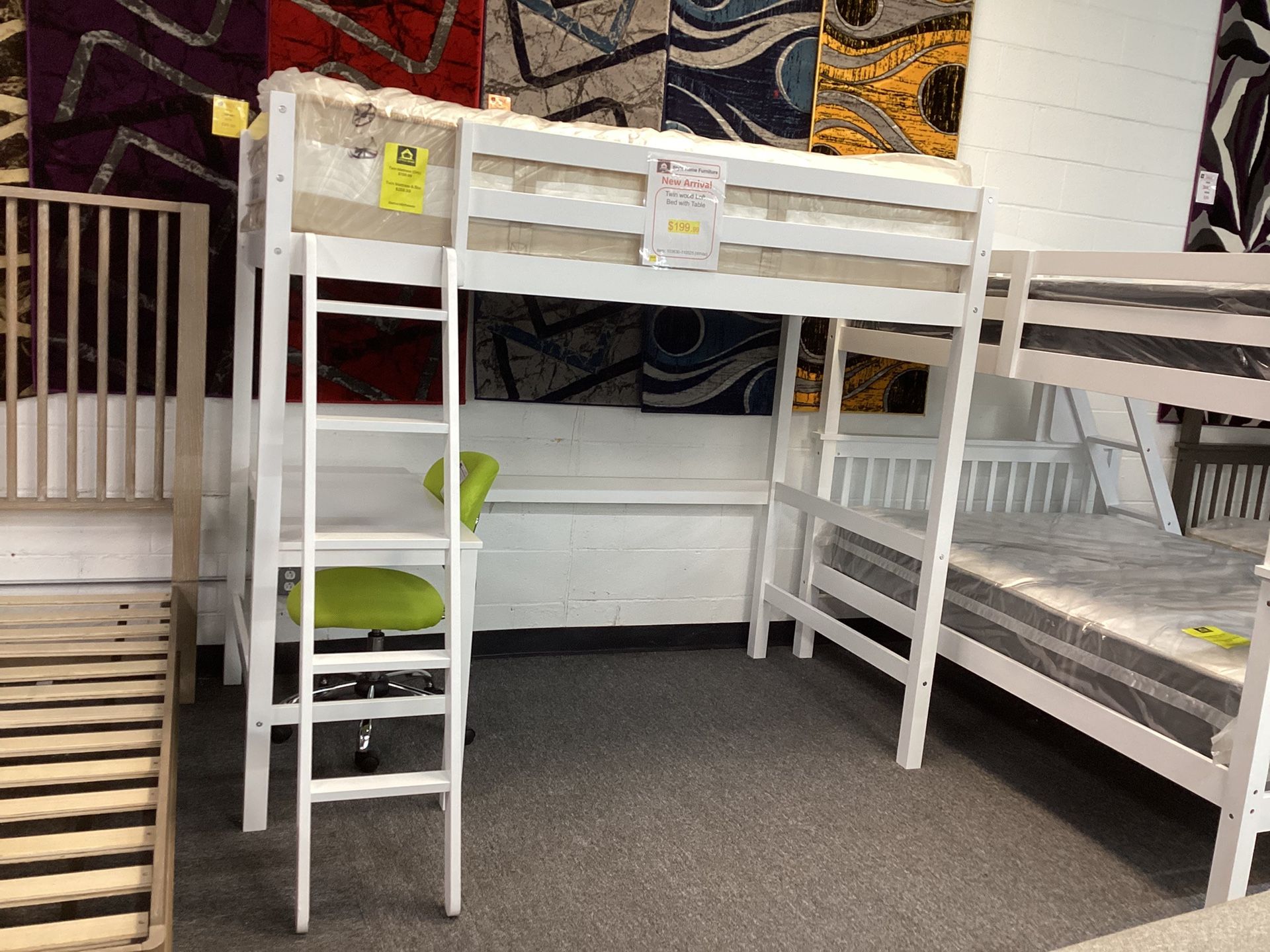 Twin Wood Loft Bed With Table $199.99