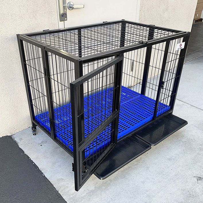 (Brand New) $170 Heavy Duty Dog Cage 43x30x34” Single Door Folding Crate Kennel with Plastic Floor & Tray