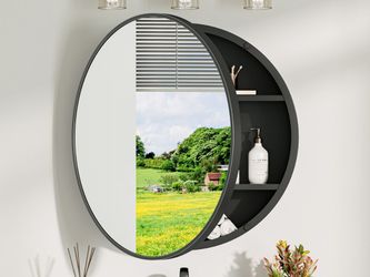 Black Round Medicine Cabinet with Mirror