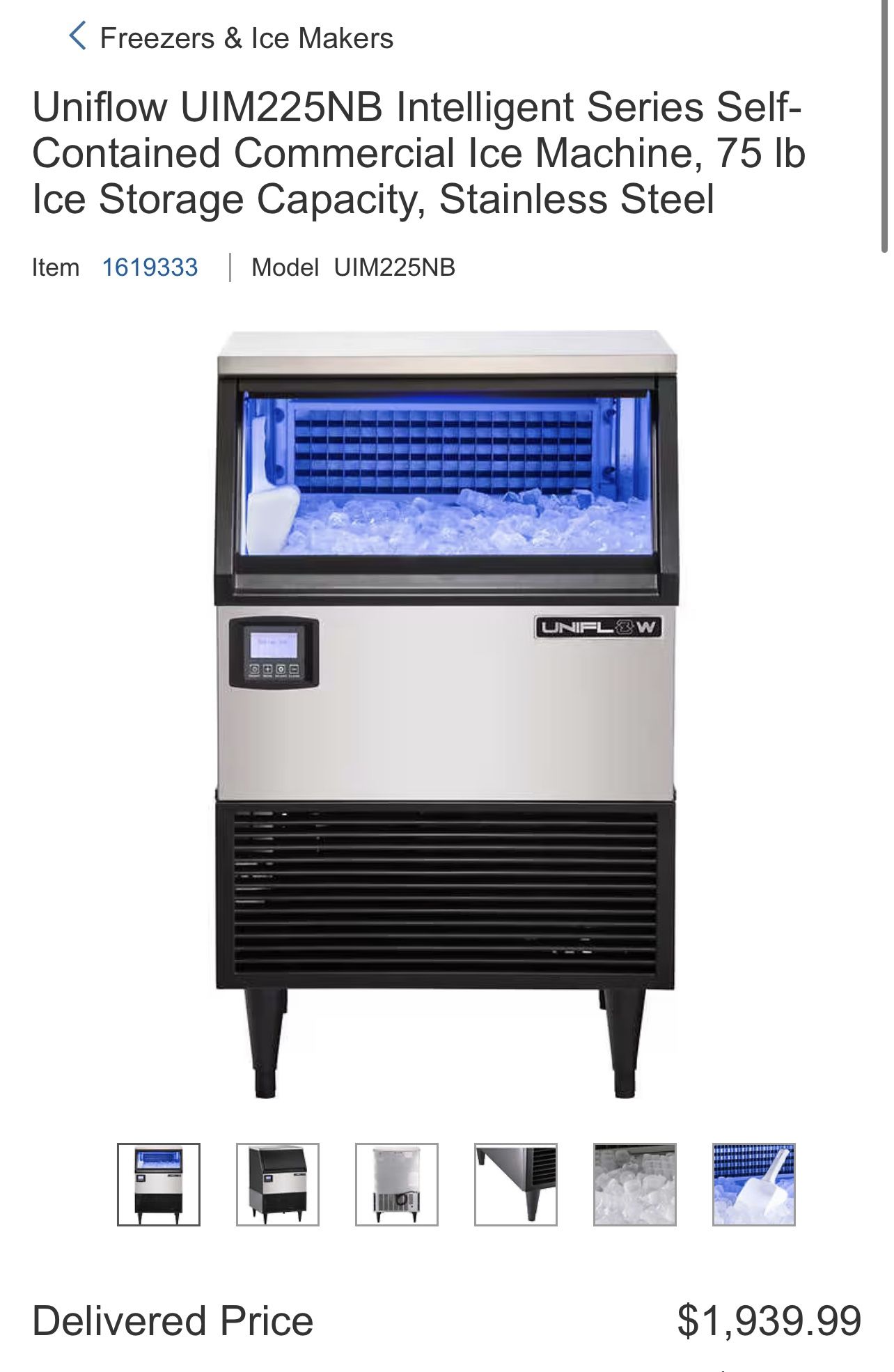 Uniflow UIM225NB Intelligent Series SelfContained Commercial Ice