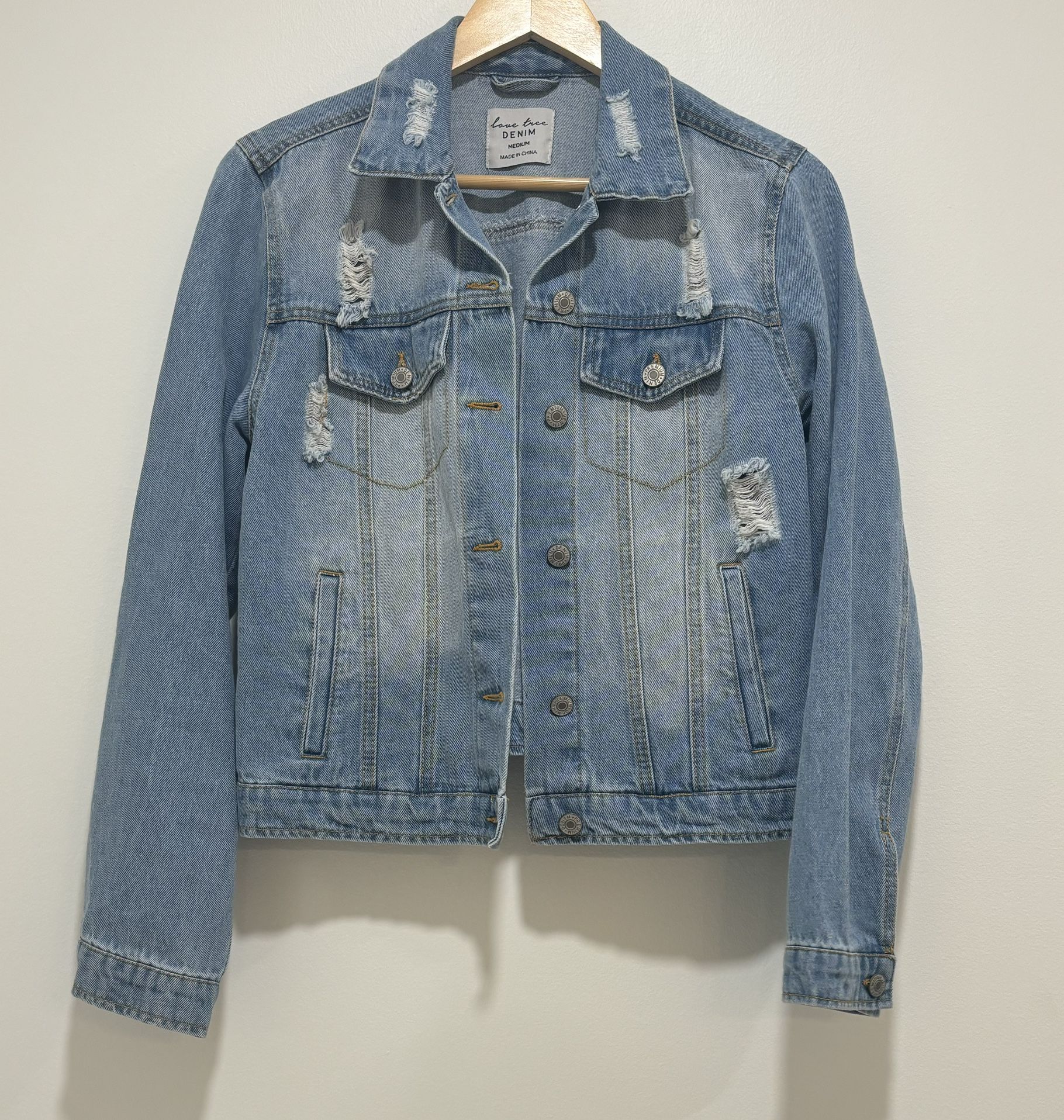 Love Tree Denim Distressed Jean Jacket Size Medium