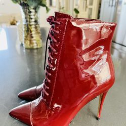 ALDO Burgundy Patent Lace-Up Boots – Size 6 (NEW)