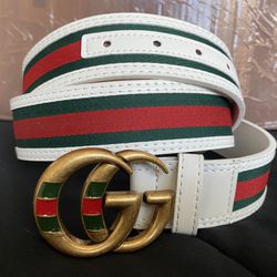 Gucci Belt White W/ Green Red Stripe 36-38
