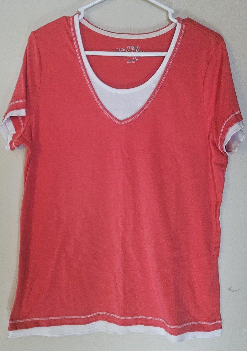 XL Made For Life Women's Coral V-NeckTee