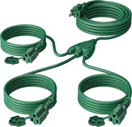 Eversimpleinc 1 to 3 Splitter Extension Cord (Combined 25 FT, End to End 13 FT), 3 Prong Plug with 3 Extended Outlets, with Weatherproof Covers for In