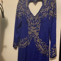 Blue Ankle-Length Sequin Dress