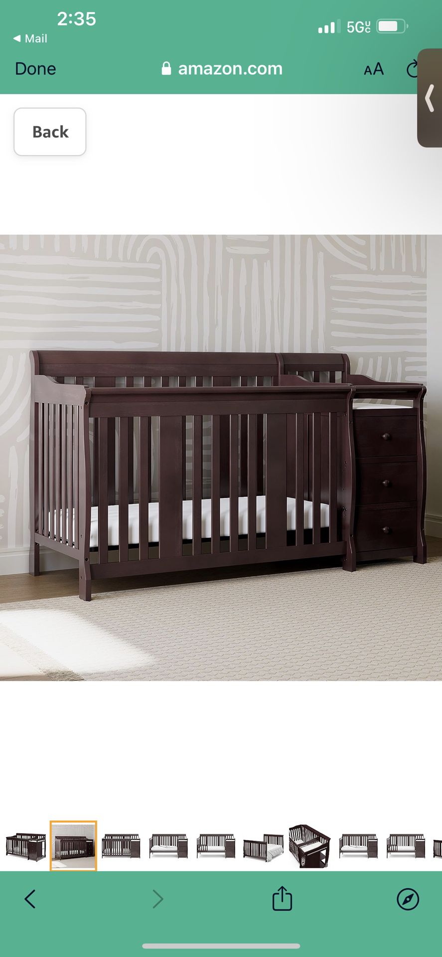 Convertible Crib/Bed And Changer - Cherry Wood 