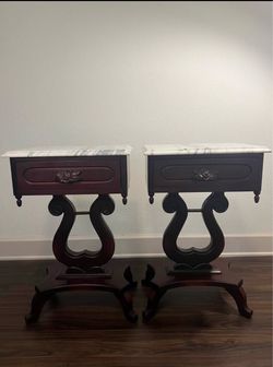 Vintage Pelham Shell & Leckie Marble Top End Tables Matching